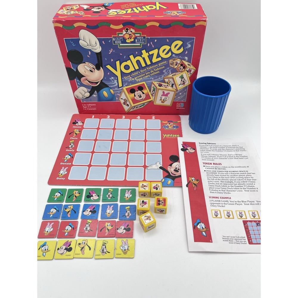 Vintage Mickey Mouse Yahtzee Board Game Hasbro 1995 Complete